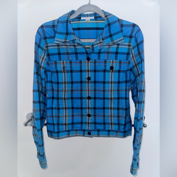 Pendleton Shirt Jacket Womens medium Blue Plaid Lightweight Stretch - Picture 3 of 12